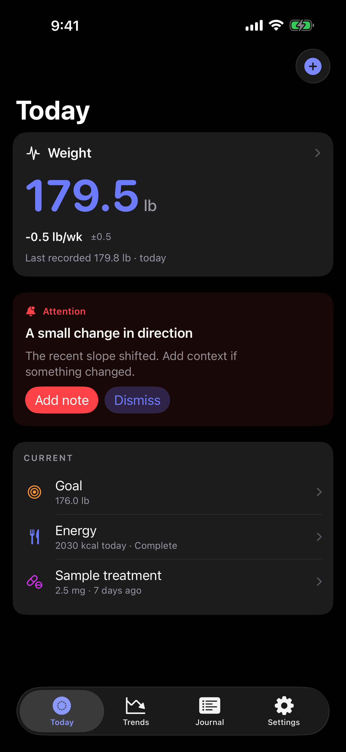 Balance Point Today view in Dark Mode
